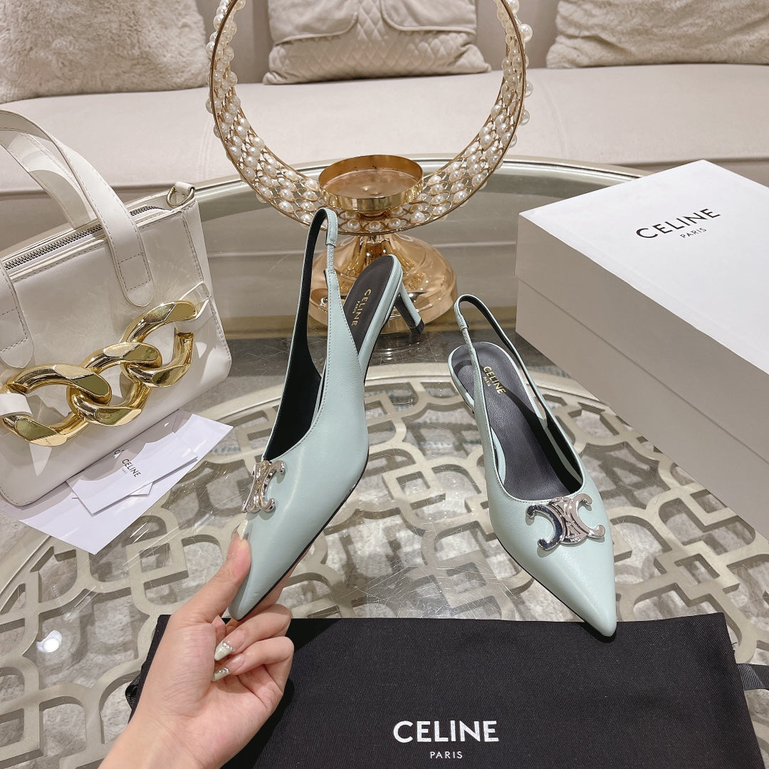 HIGH SLINGBACK 5 CM IN POWDER BLUE CALFSKIN - 34