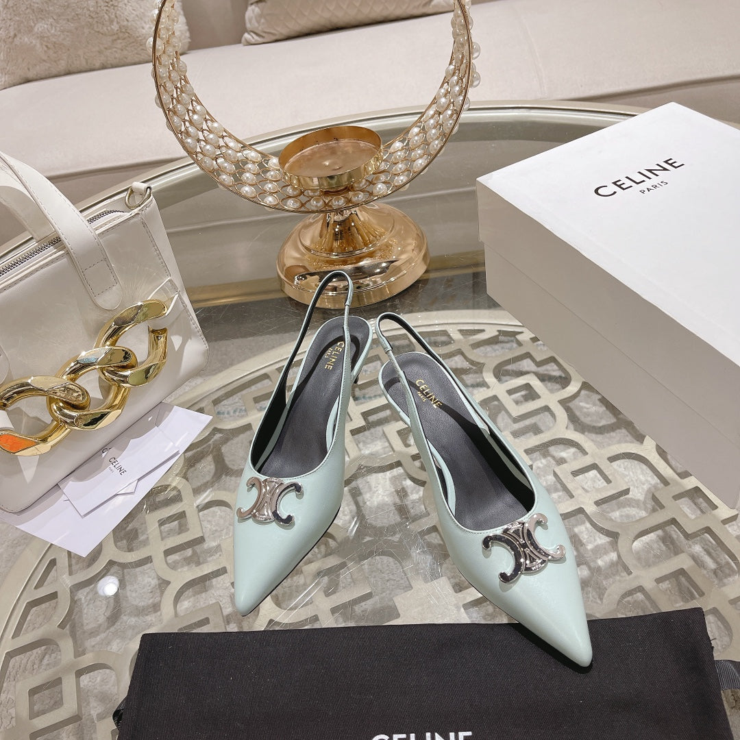 HIGH SLINGBACK 5 CM IN POWDER BLUE CALFSKIN - 34