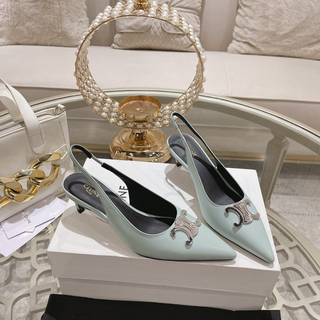 HIGH SLINGBACK 5 CM IN POWDER BLUE CALFSKIN - 34