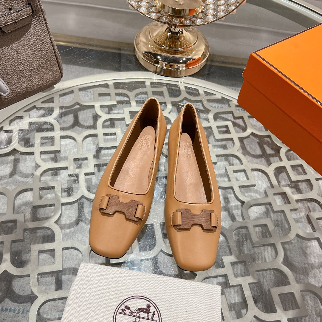 H - BUCKLE BALLET LIGHT BROWN CALFSKIN - 35