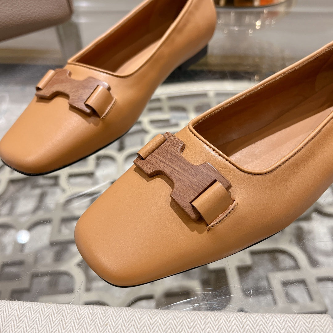 H - BUCKLE BALLET LIGHT BROWN CALFSKIN - 35