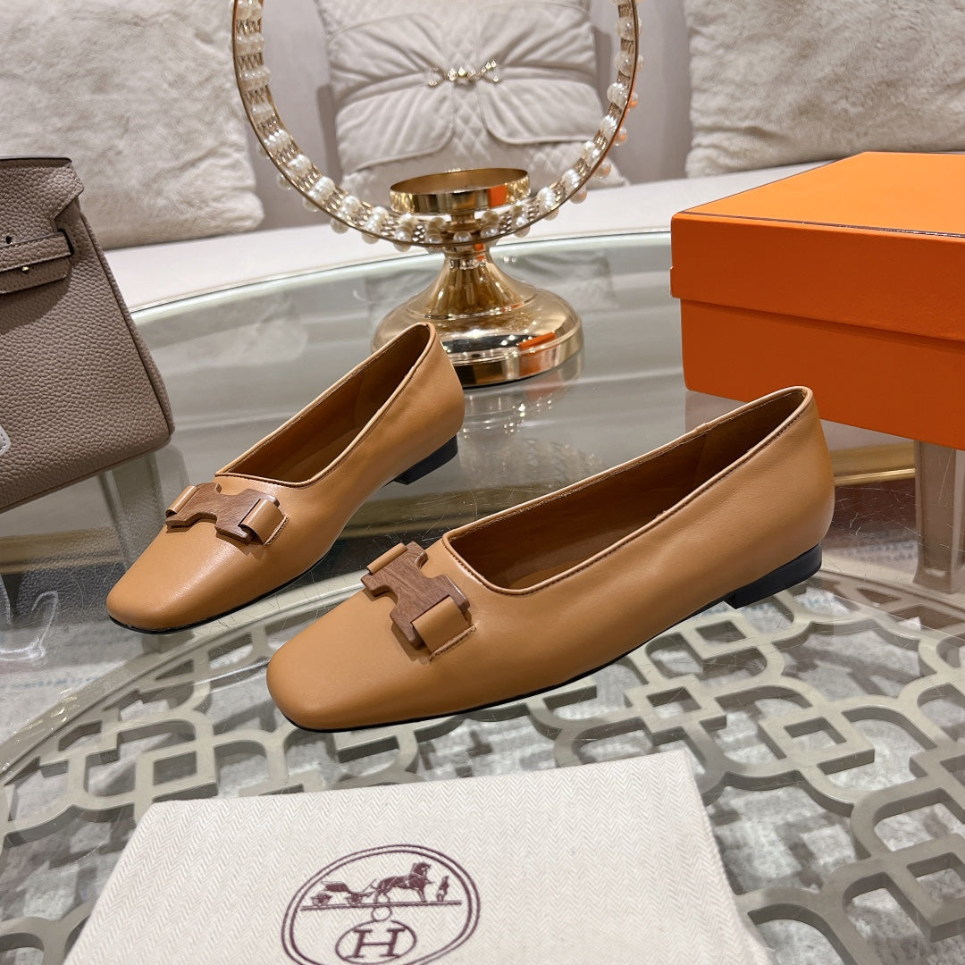 H - BUCKLE BALLET LIGHT BROWN CALFSKIN - 35