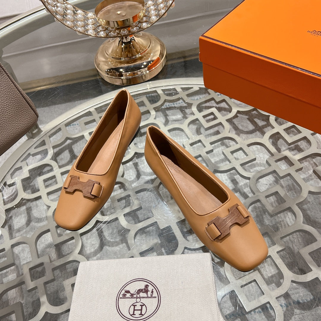 H - BUCKLE BALLET LIGHT BROWN CALFSKIN - 35