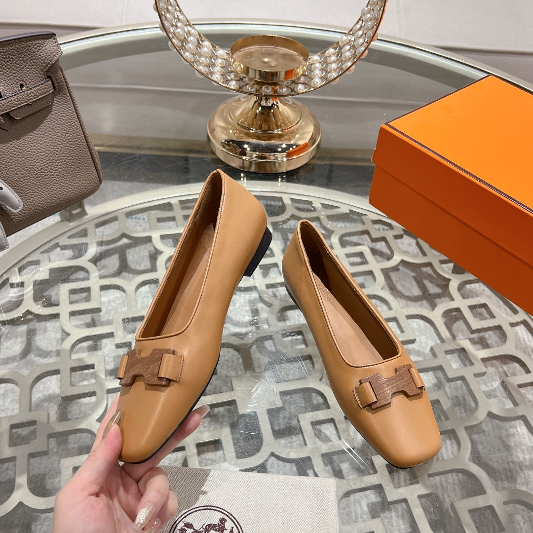 H - BUCKLE BALLET LIGHT BROWN CALFSKIN - 35