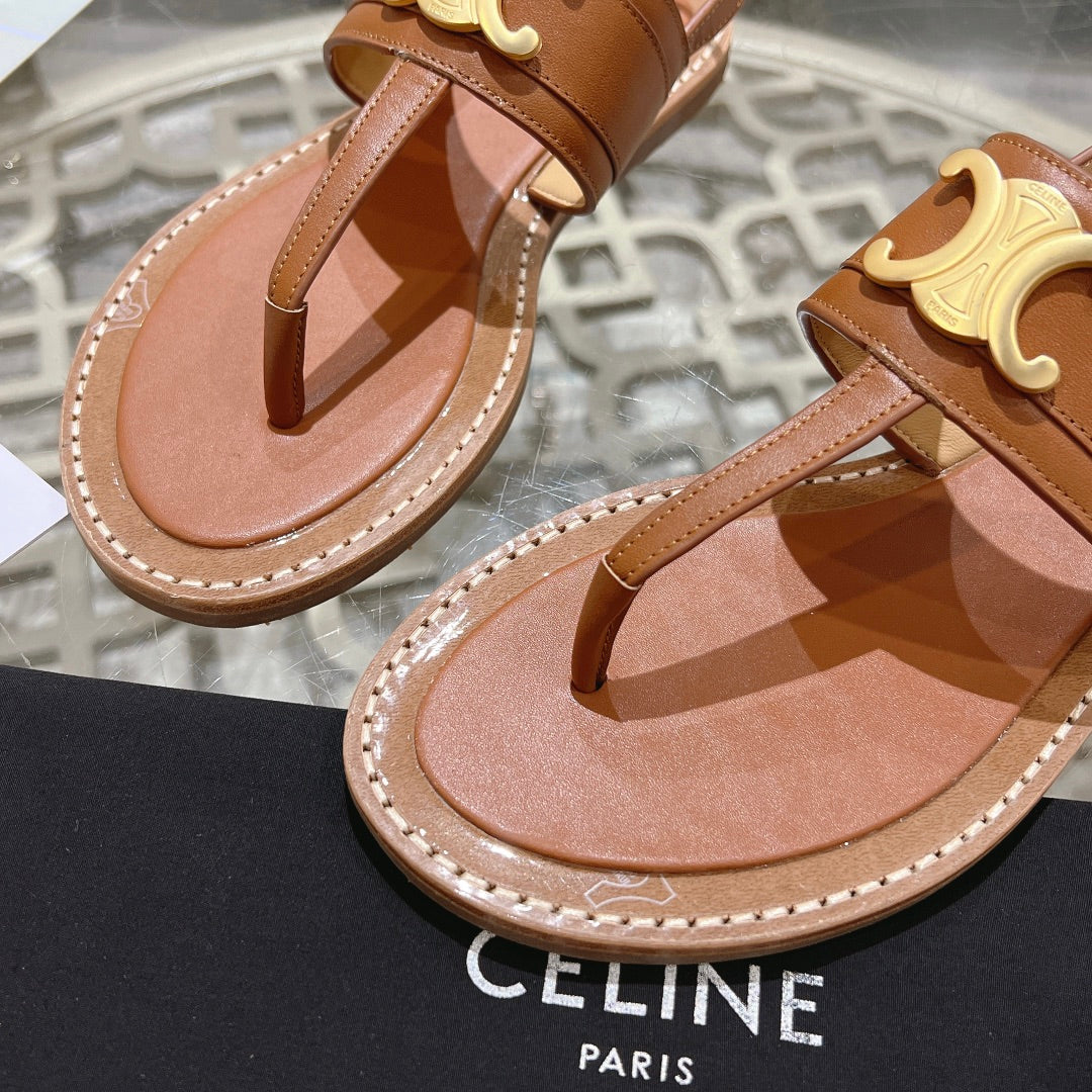 LYMPIA TRIOMPHE THONG IN CALFSKIN CARAMEL BROWN - 35