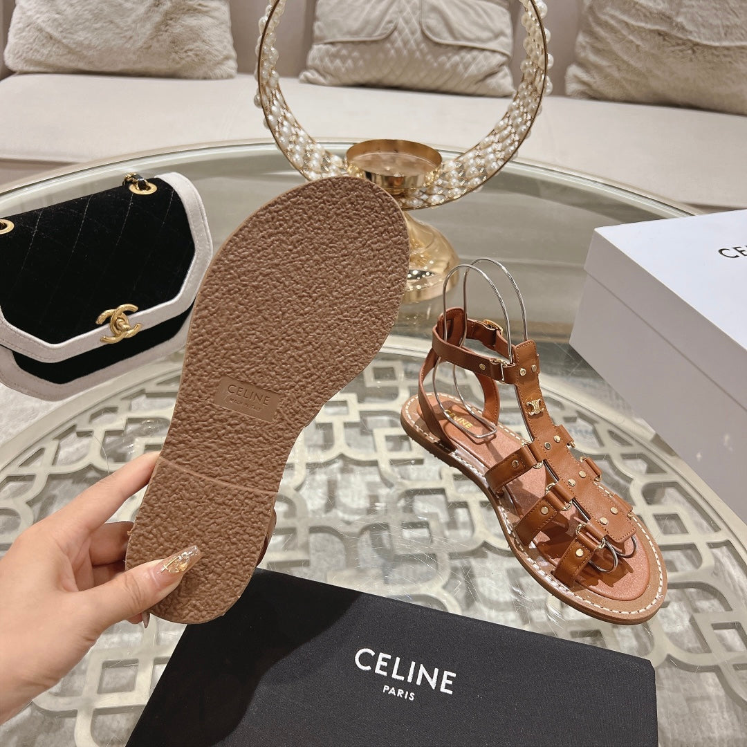 CLEA TRIOMPHE GLADIATOR SANDAL IN BRONZE BROWN CALFSKIN - VEGETAL TANNING - 35