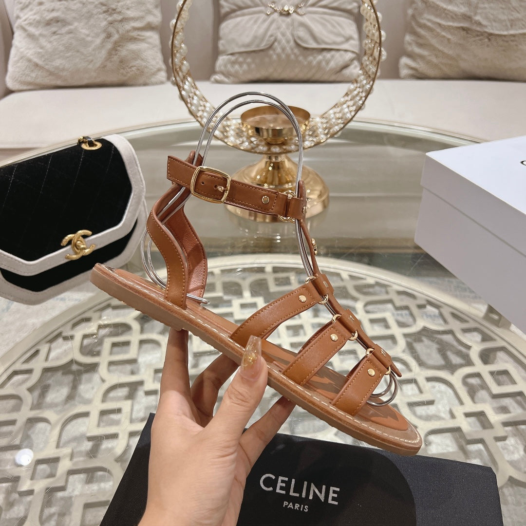 CLEA TRIOMPHE GLADIATOR SANDAL IN BRONZE BROWN CALFSKIN - VEGETAL TANNING - 35