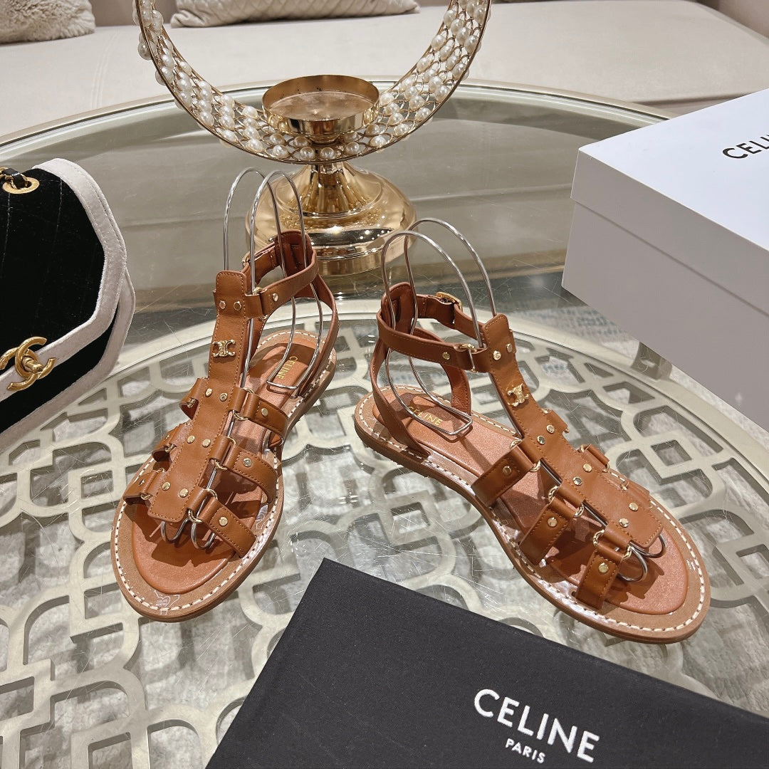 CLEA TRIOMPHE GLADIATOR SANDAL IN BRONZE BROWN CALFSKIN - VEGETAL TANNING - 35
