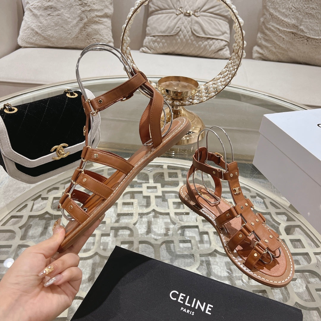 CLEA TRIOMPHE GLADIATOR SANDAL IN BRONZE BROWN CALFSKIN - VEGETAL TANNING - 35