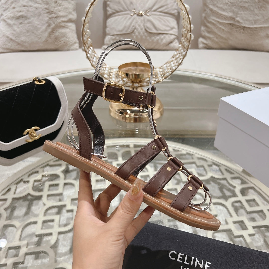 CLEA TRIOMPHE GLADIATOR SANDAL IN CHOCOLATE BROWN CALFSKIN - VEGETAL TANNING - 35