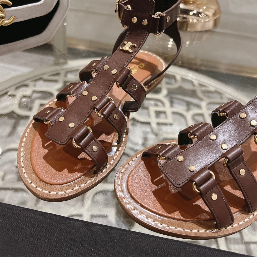CLEA TRIOMPHE GLADIATOR SANDAL IN CHOCOLATE BROWN CALFSKIN - VEGETAL TANNING - 35
