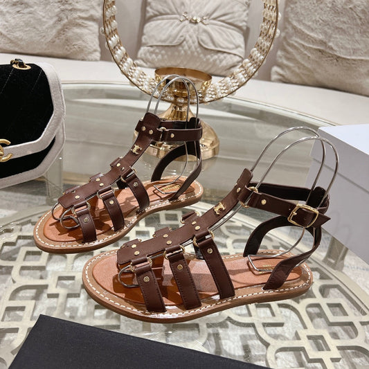 CLEA TRIOMPHE GLADIATOR SANDAL IN CHOCOLATE BROWN CALFSKIN - VEGETAL TANNING - 35