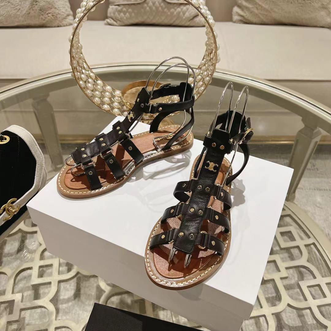 CLEA TRIOMPHE GLADIATOR SANDAL IN BLACK CALFSKIN - VEGETAL TANNING - 35