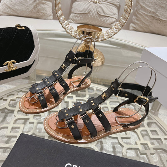 CLEA TRIOMPHE GLADIATOR SANDAL IN BLACK CALFSKIN - VEGETAL TANNING - 35