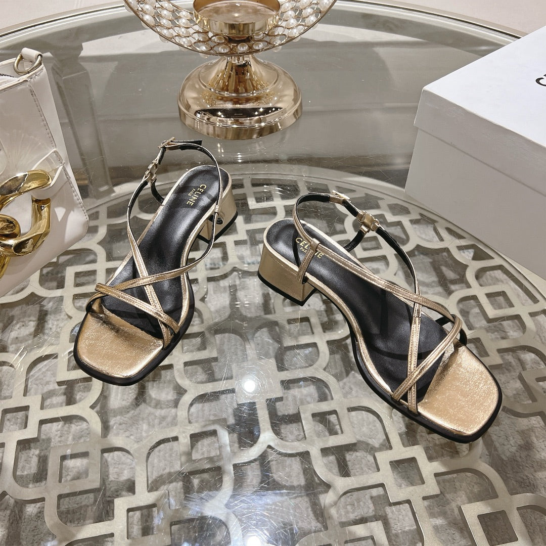 HIGH SANDAL 45MM IN GOLD LAMBSKIN - 35