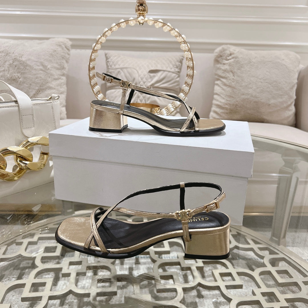 HIGH SANDAL 45MM IN GOLD LAMBSKIN - 35