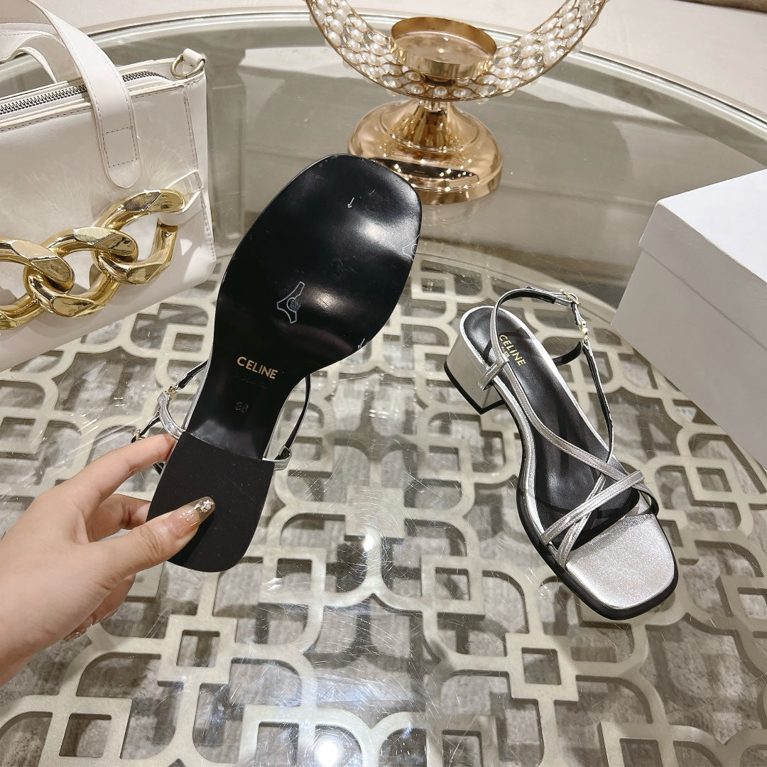 HIGH SANDAL 45MM IN SILVER LAMBSKIN - 35