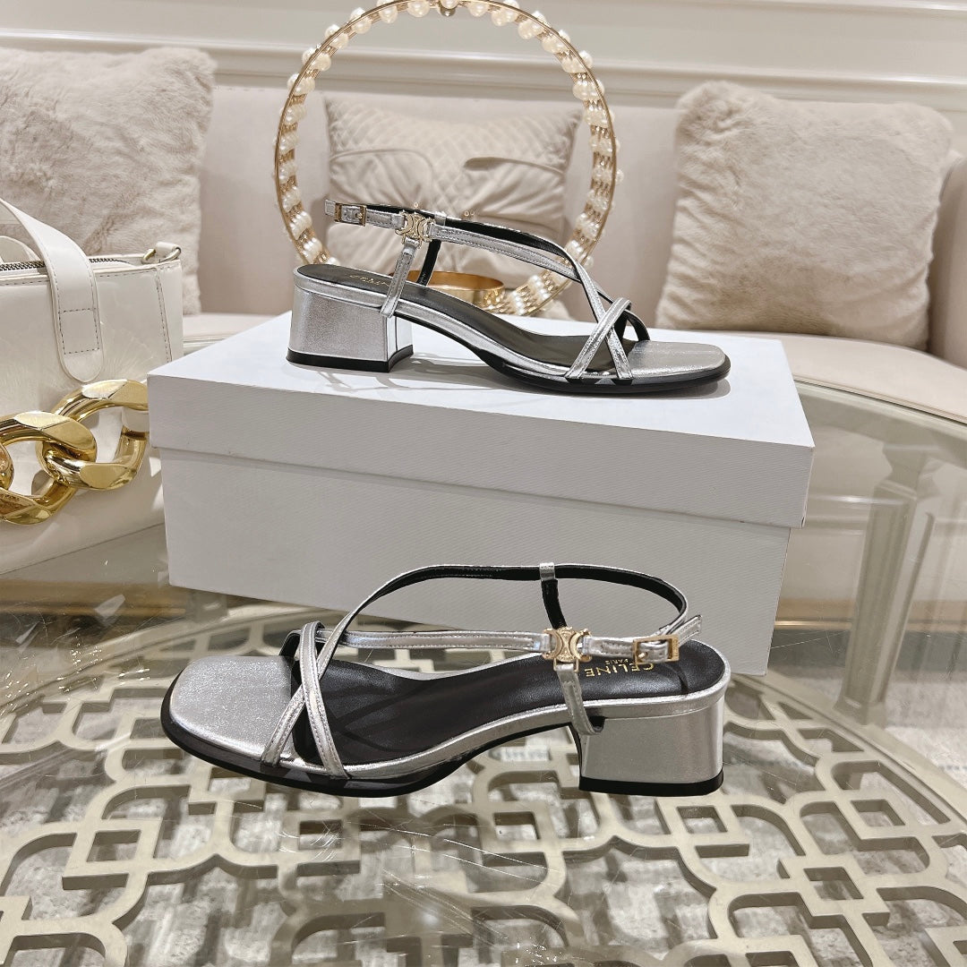 HIGH SANDAL 45MM IN SILVER LAMBSKIN - 35