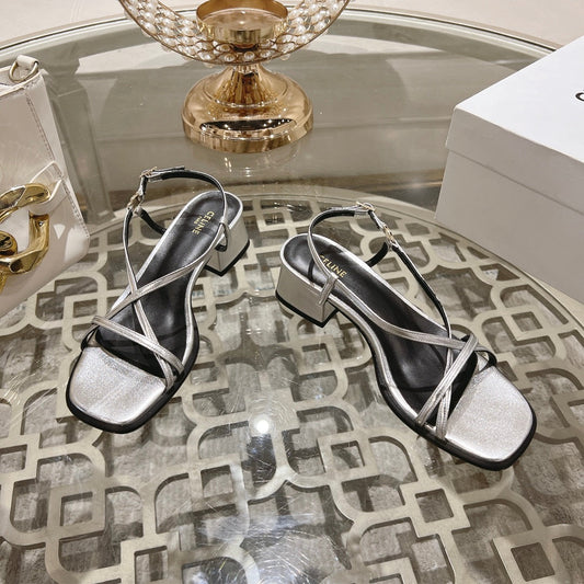 HIGH SANDAL 45MM IN SILVER LAMBSKIN - 35