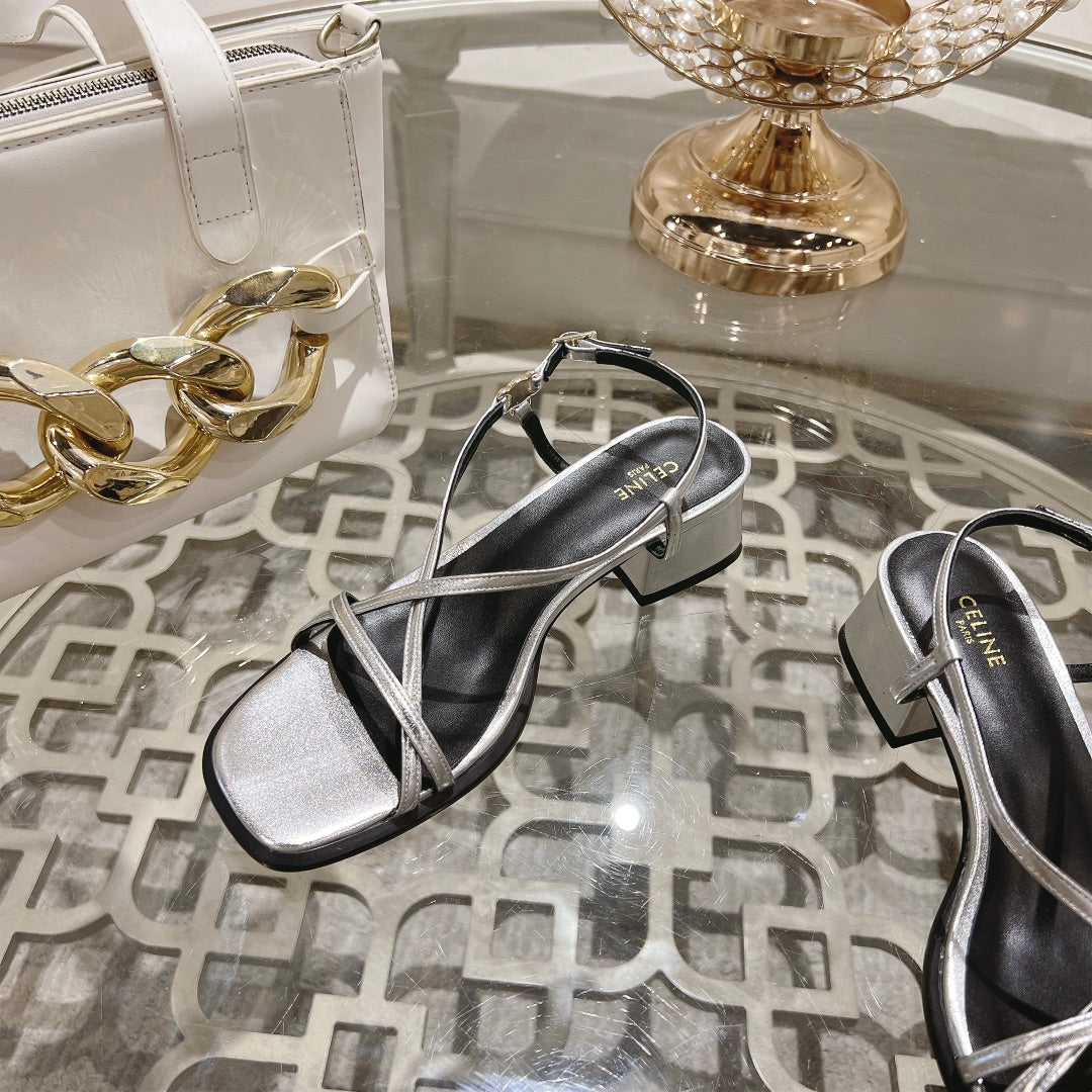 HIGH SANDAL 45MM IN SILVER LAMBSKIN - 35