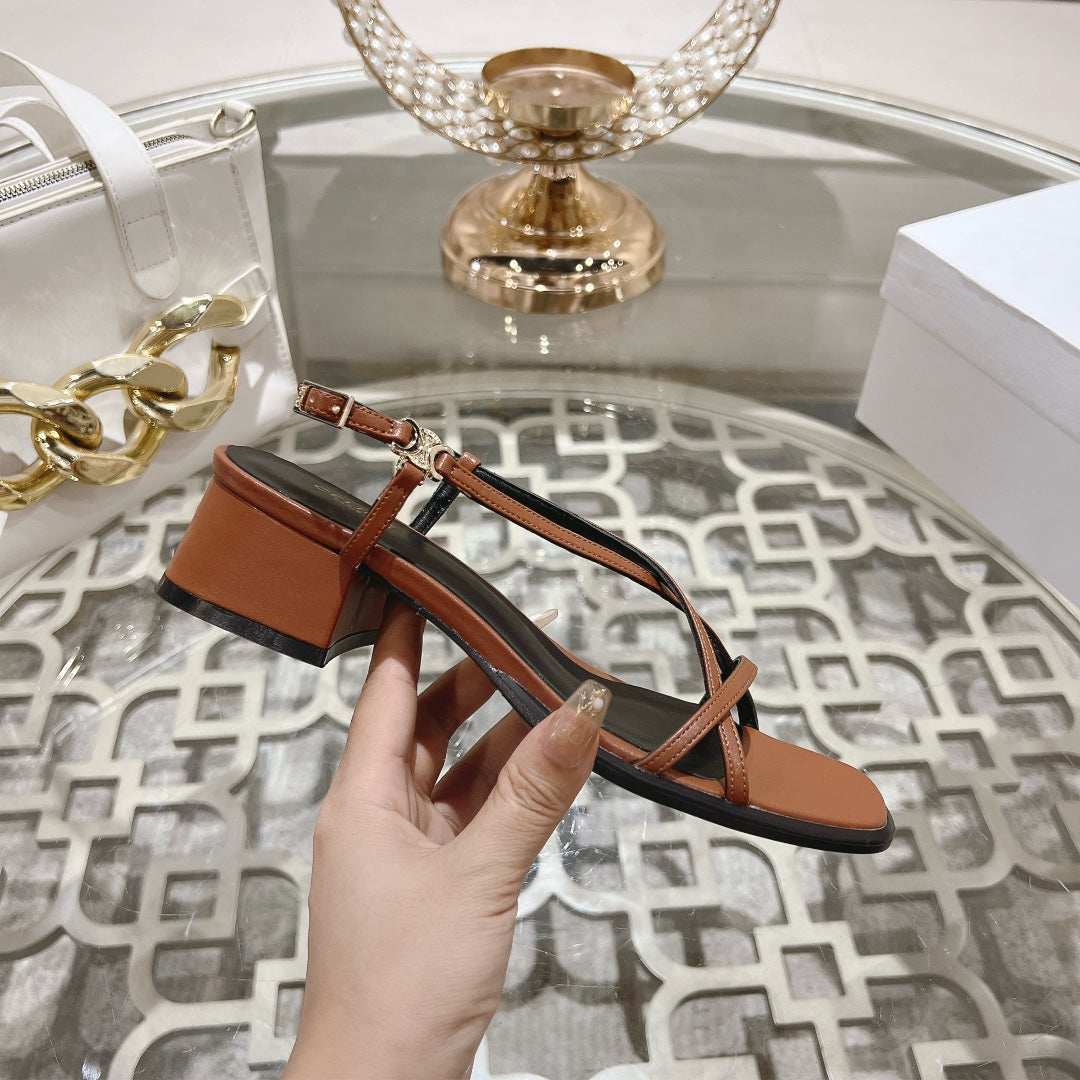 HIGH SANDAL 45MM IN RUSSET BROWN LAMBSKIN - 35
