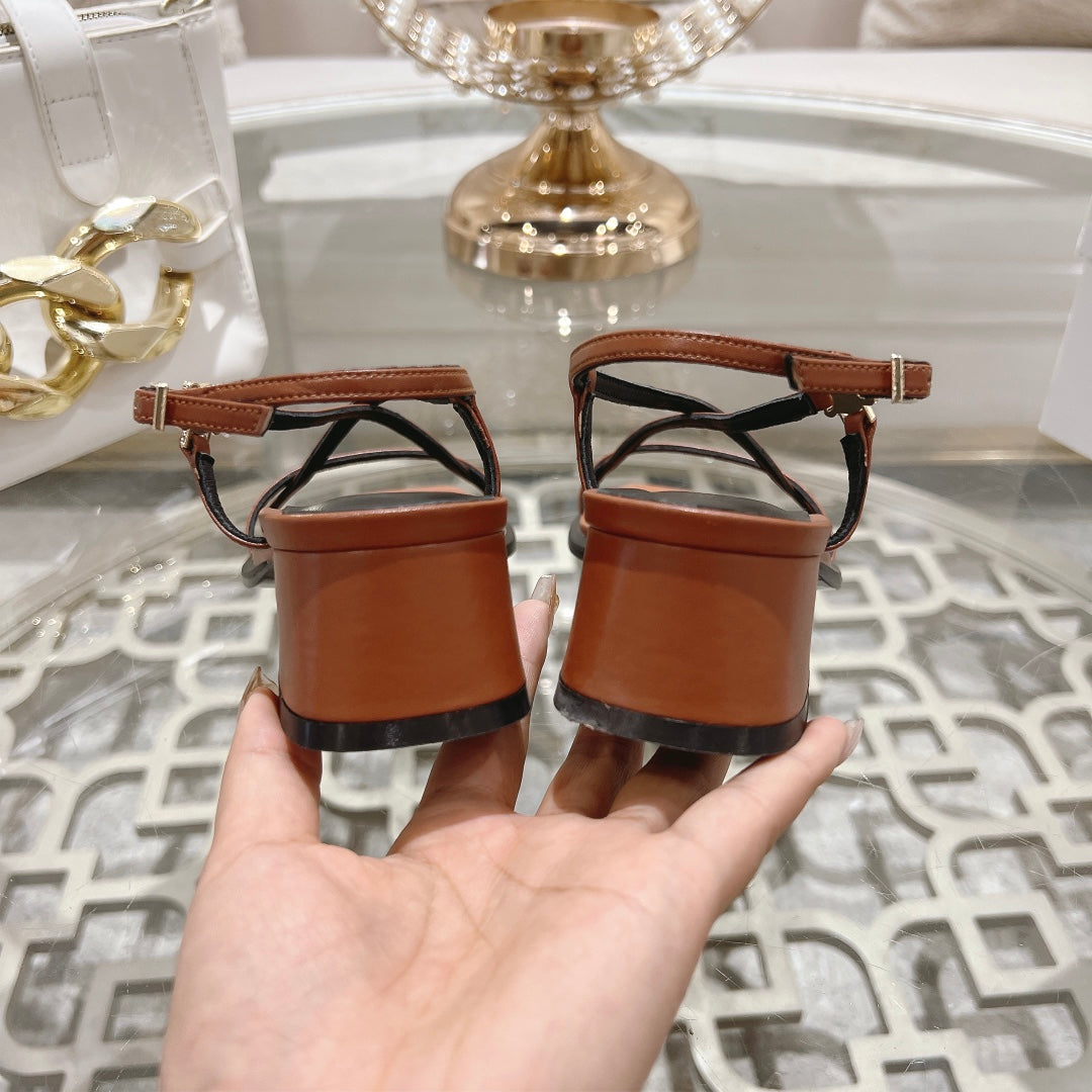 HIGH SANDAL 45MM IN RUSSET BROWN LAMBSKIN - 35