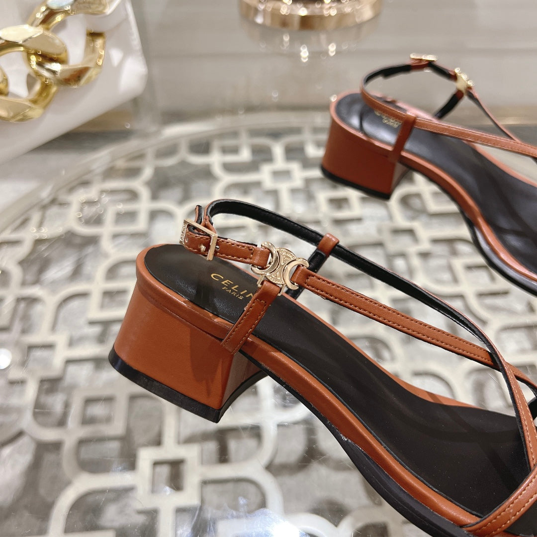 HIGH SANDAL 45MM IN RUSSET BROWN LAMBSKIN - 35
