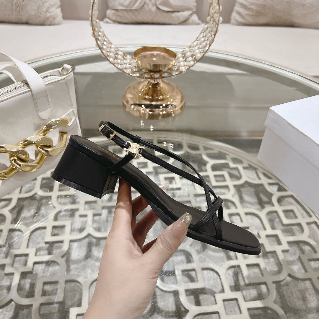 HIGH SANDAL 45MM IN BLACK LAMBSKIN - 35