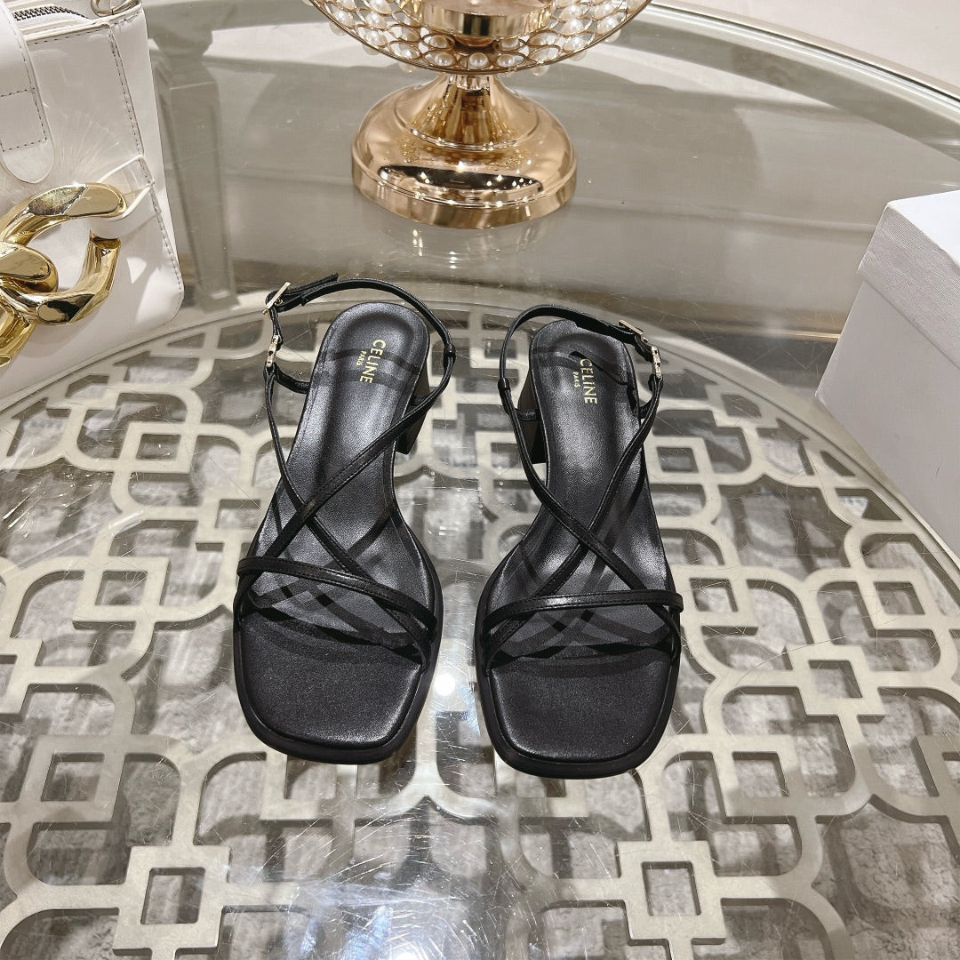 HIGH SANDAL 45MM IN BLACK LAMBSKIN - 35