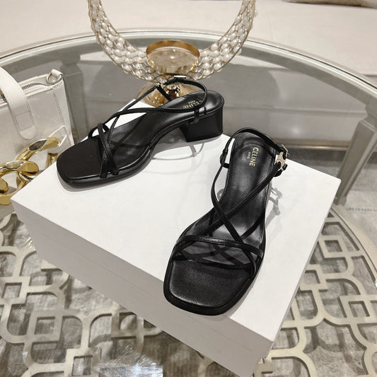 HIGH SANDAL 45MM IN BLACK LAMBSKIN - 35