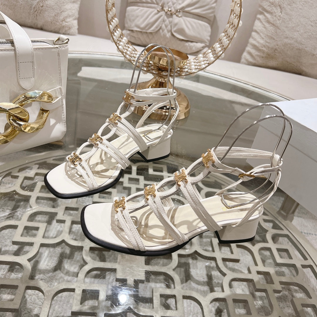 HIGH 45MM BLOCK HEEL SANDAL IN WHITE LAMBSKIN - 35