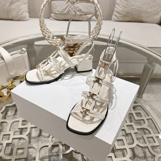 HIGH 45MM BLOCK HEEL SANDAL IN WHITE LAMBSKIN - 35