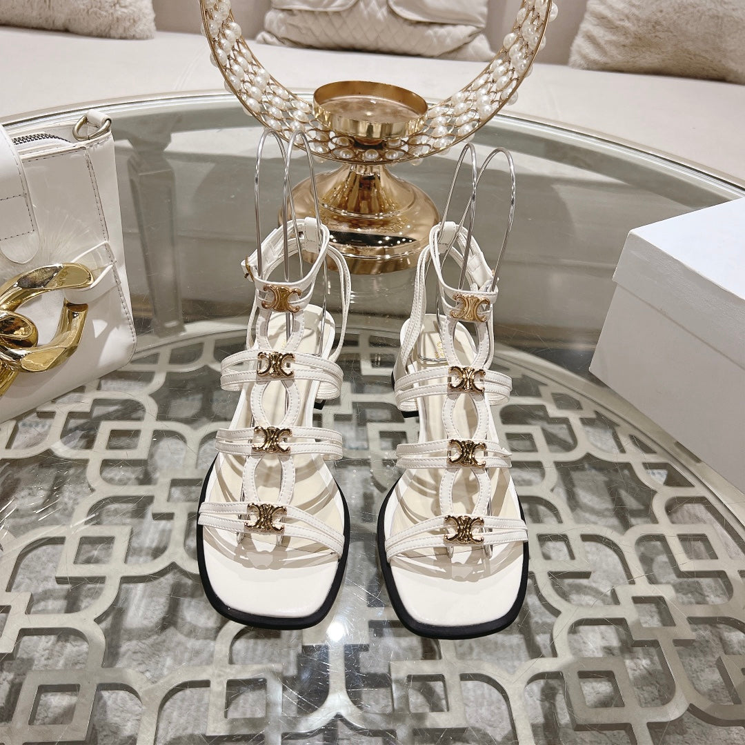 HIGH 45MM BLOCK HEEL SANDAL IN WHITE LAMBSKIN - 35
