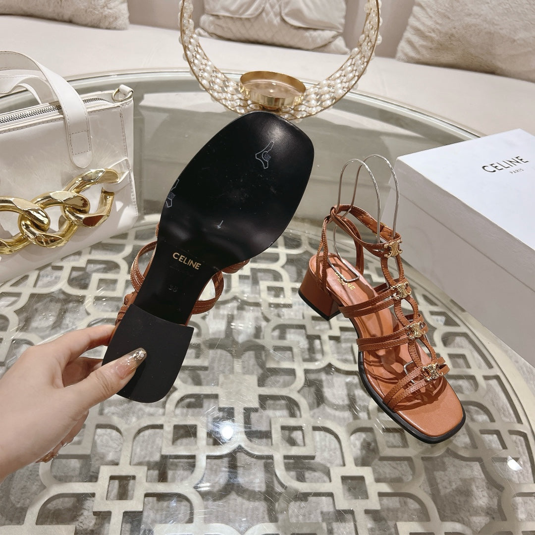 HIGH 45MM BLOCK HEEL SANDAL IN RUSSET BROWN LAMBSKIN - 35