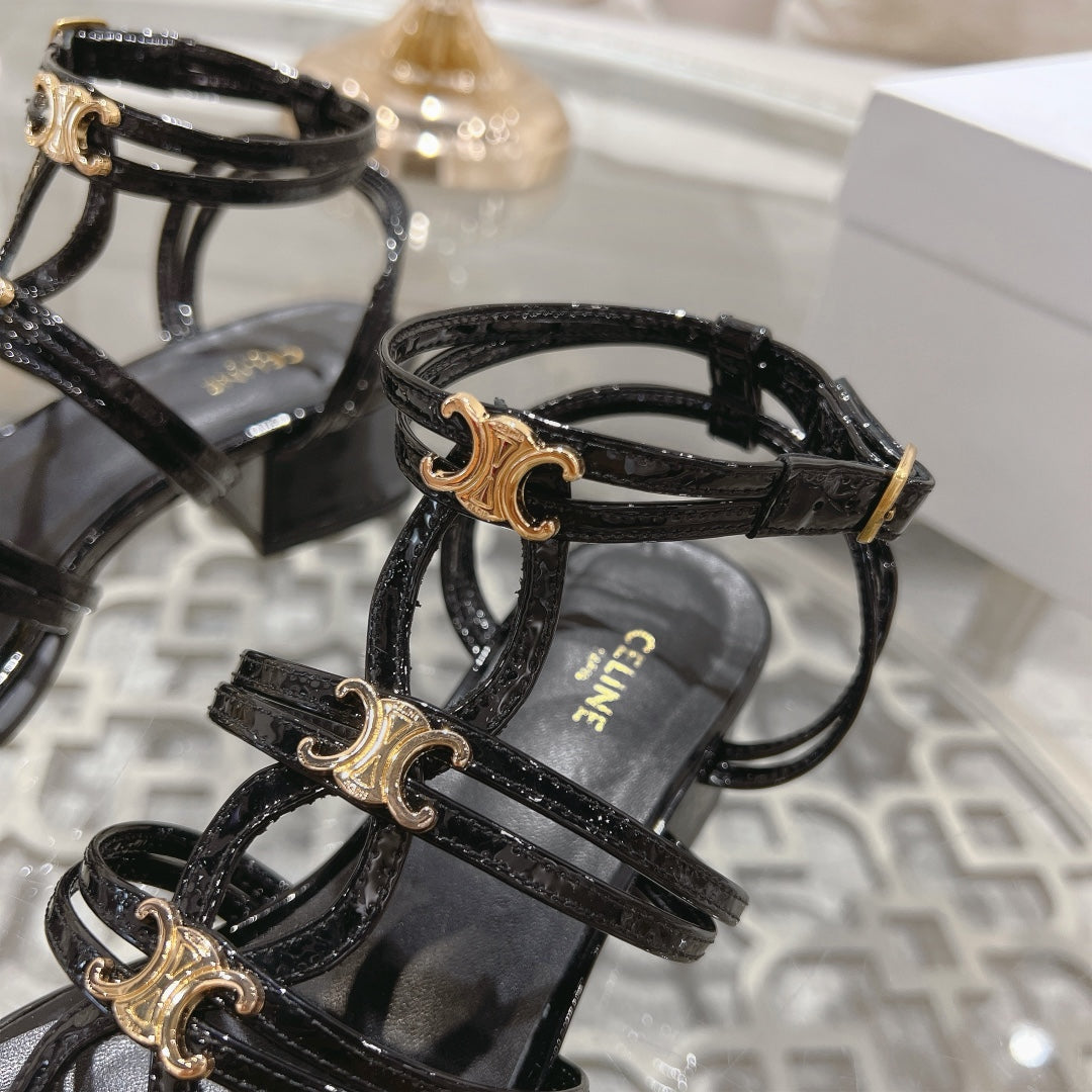 HIGH 45MM BLOCK HEEL SANDAL IN BLACK LAMBSKIN - 35