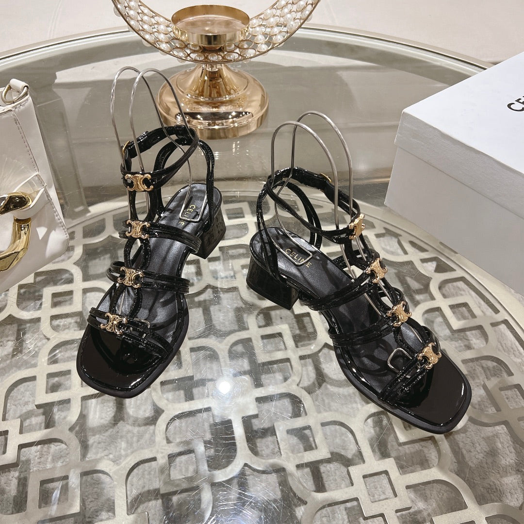 HIGH 45MM BLOCK HEEL SANDAL IN BLACK LAMBSKIN - 35