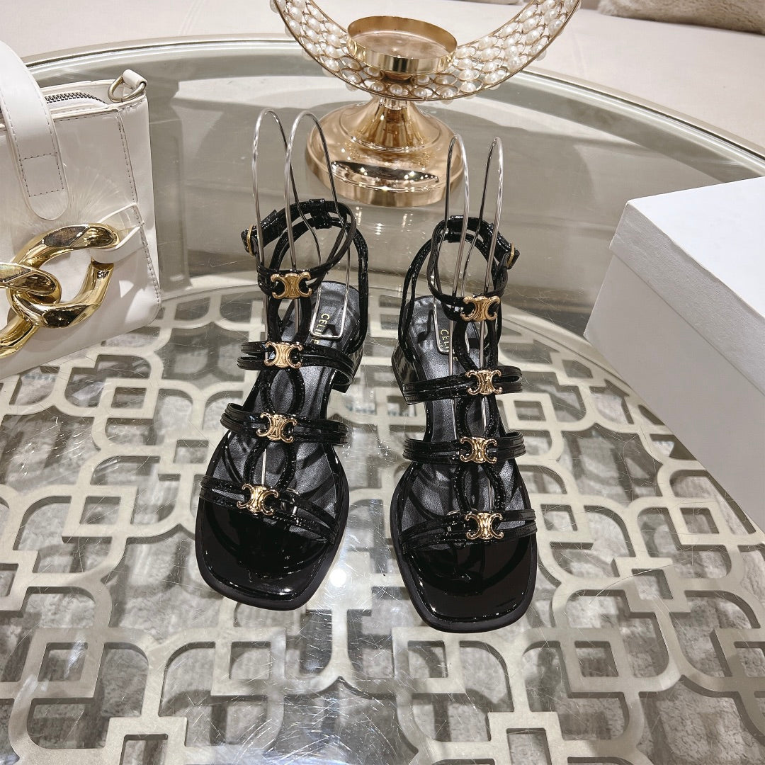 HIGH 45MM BLOCK HEEL SANDAL IN BLACK LAMBSKIN - 35