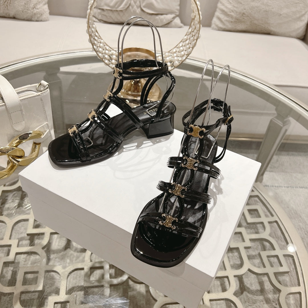 HIGH 45MM BLOCK HEEL SANDAL IN BLACK LAMBSKIN - 35