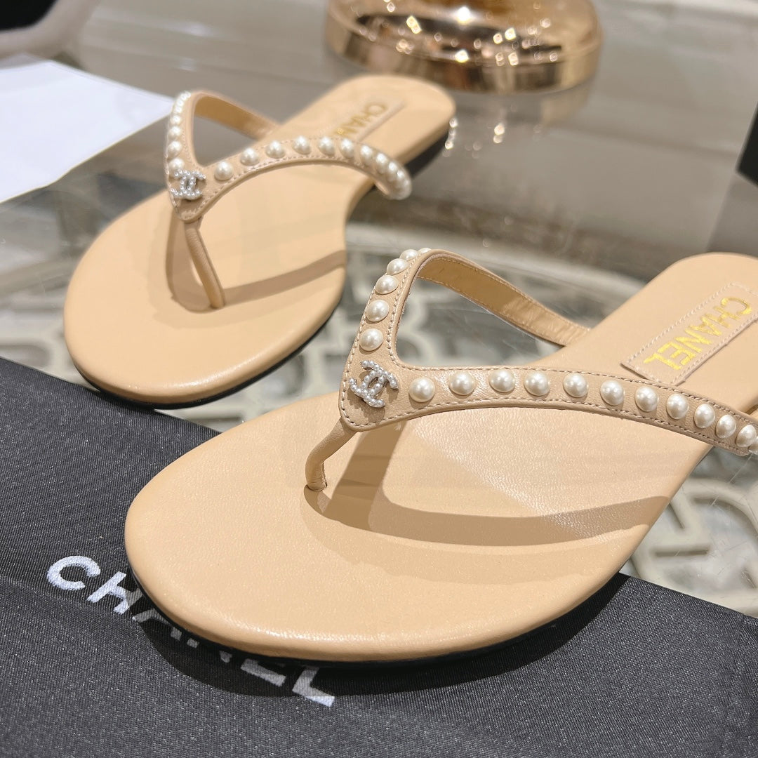 PEARL THONG SANDAL IN SEPIA TAN LAMBSKIN - 35