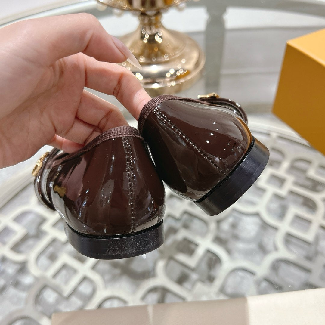MARY JANE SHOES IN WALNUT BROWN PATENT CALFSKIN - 35