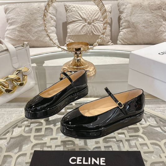 CLARA WEDGE MARY-JANE BALLERINA IN BLACK PATENT CALFSKIN - 35