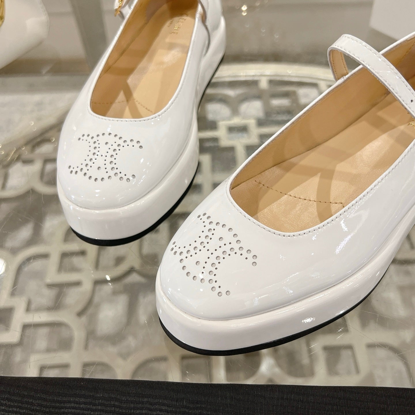 CLARA WEDGE MARY-JANE BALLERINA IN WHITE PATENT CALFSKIN - 35
