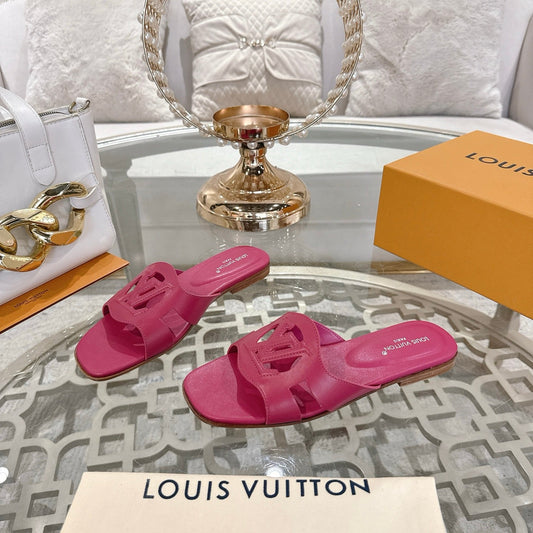 ISOLA FLAT SLIDE IN DARK PINK CALFSKIN - 35
