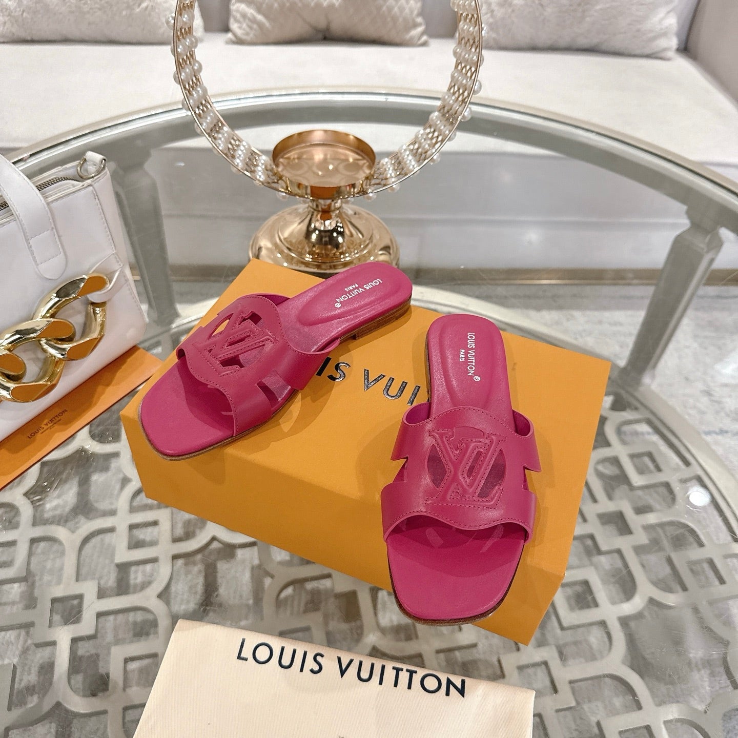 ISOLA FLAT SLIDE IN DARK PINK CALFSKIN - 35