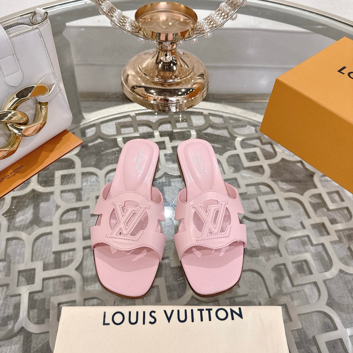 ISOLA FLAT SLIDE IN PASTEL PINK CALFSKIN - 35