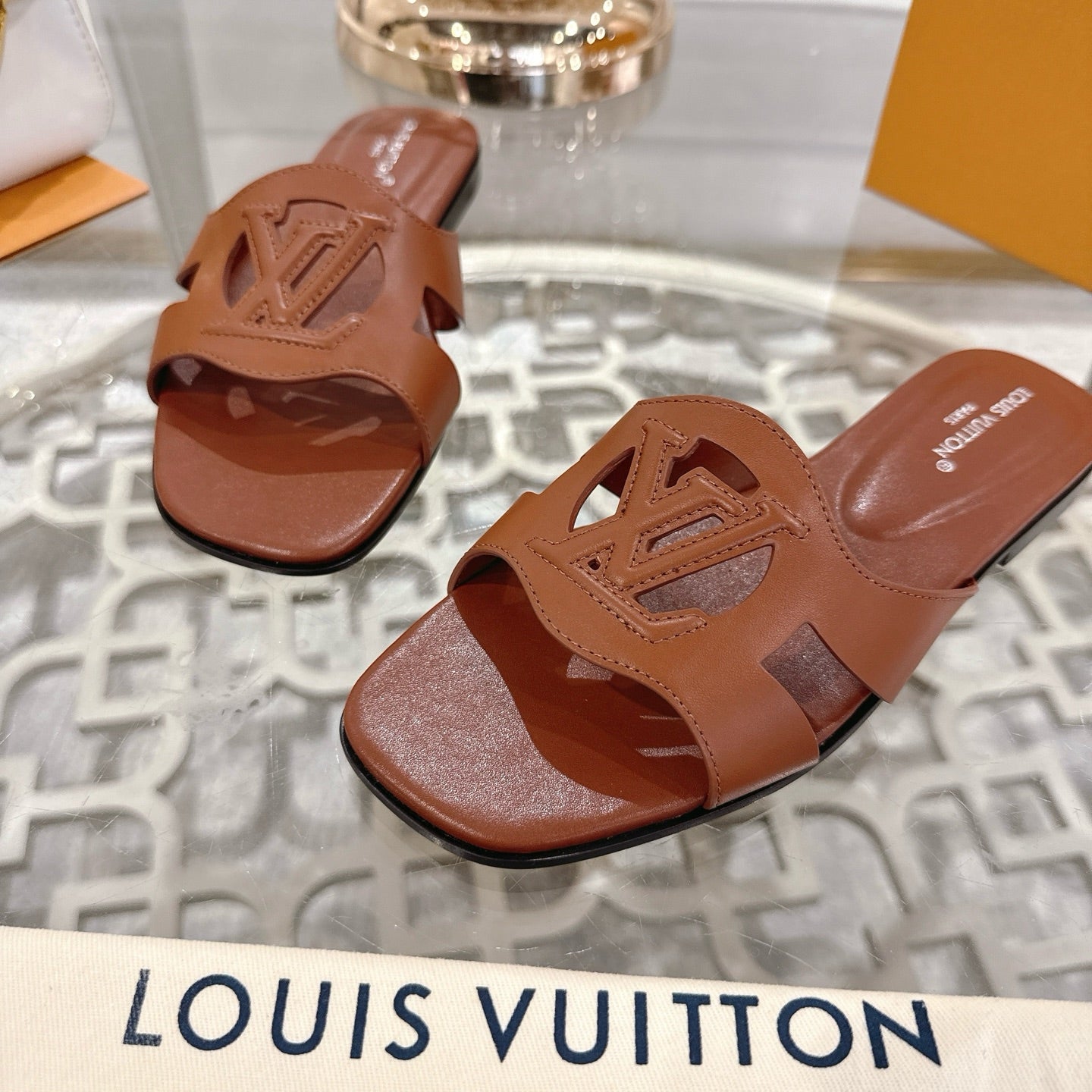 ISOLA FLAT SLIDE IN PENNY BROWN CALFSKIN - 35