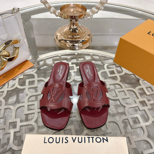 ISOLA FLAT SLIDE IN JAM RED CALFSKIN - 35
