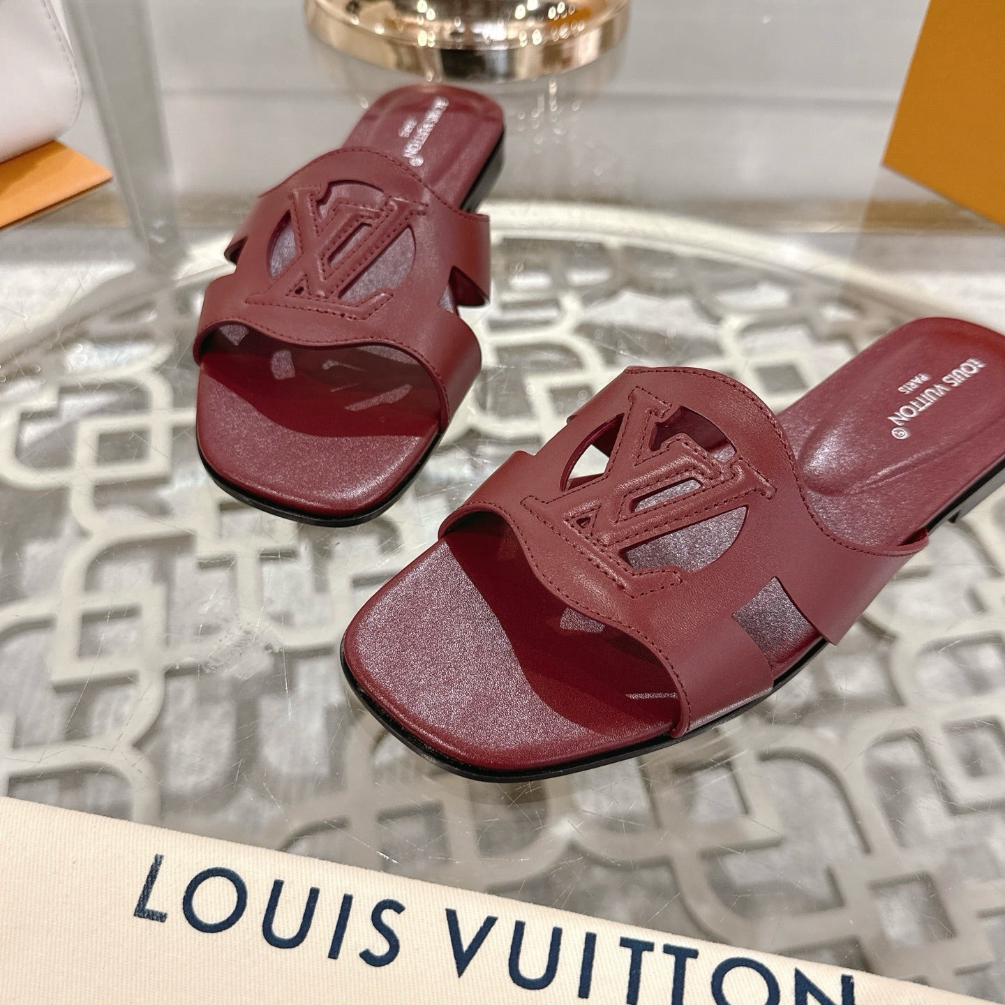 ISOLA FLAT SLIDE IN JAM RED CALFSKIN - 35