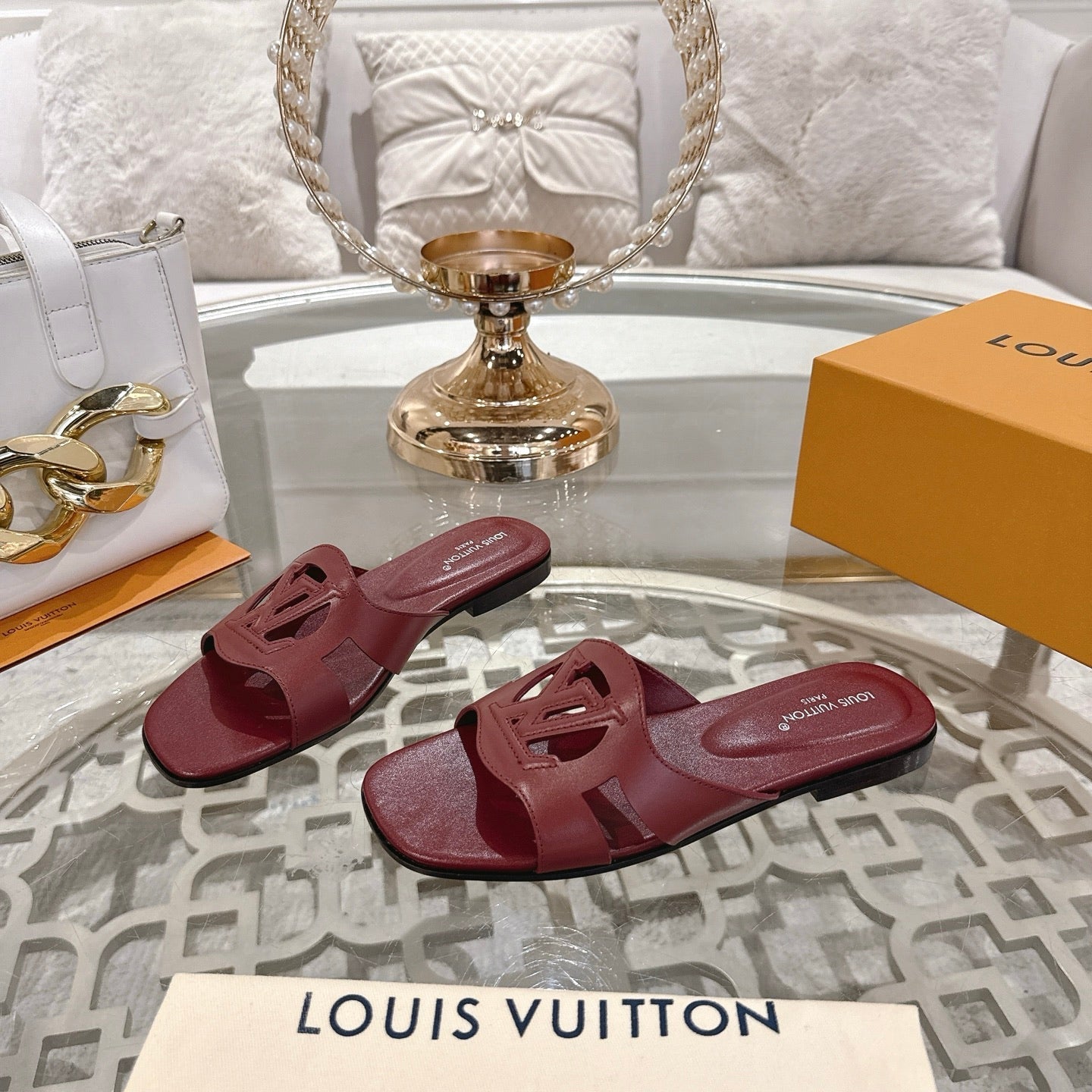 ISOLA FLAT SLIDE IN JAM RED CALFSKIN - 35