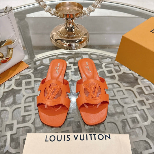 ISOLA FLAT SLIDE IN VIVID ORANGE CALFSKIN - 35